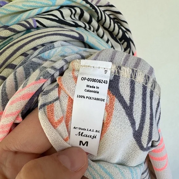 Maaji Maxi Dress – Sunset Palm Fronds Ruched Tie Strap Beach Size M - Picture 6 of 7